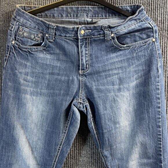 ND Weekend Pants‎ Womens 14 Denim Blue Jeans Embroidered Cross Pocket Stretch - Picture 2 of 16